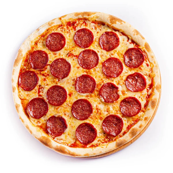 Pizza izolasyonu, orta boy, üst manzara. Pizzanın stok fotoğrafı.