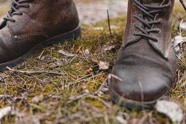 Guy Hiking Comfortable Hiking Boots Boots Close Stock Photo — Stock Photo, Image