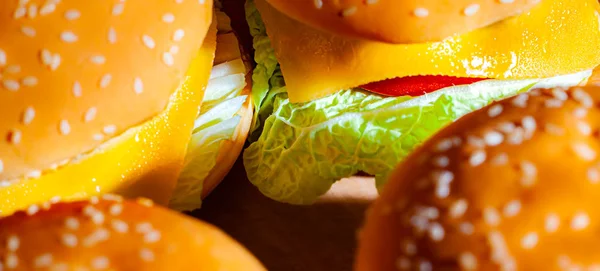 Macro photo of a fresh veggie burger. Stock photo close-up of a vegetarian burger.