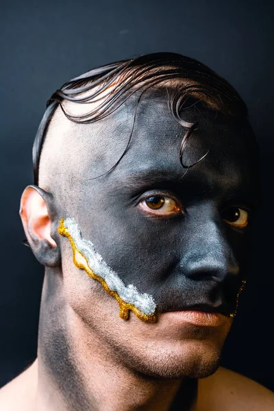 Stock Photo Male Face Makeup Art Handsome Caucasian Man Close — 스톡 사진