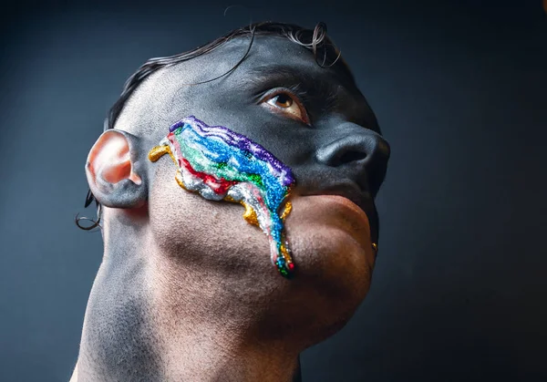 Foto Stock Cara Masculina Arte Del Maquillaje Guapo Caucásico Hombre —  Fotos de Stock