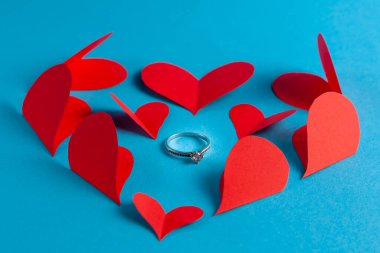 Aşk ve Sevgililer Günü konsepti. Hediye yüzükleri sevgili..