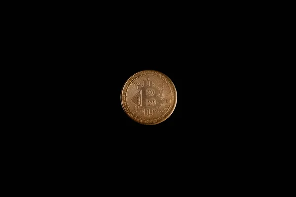 Bitcoin Mynt Svart Bakgrund Stock Foto — Stockfoto