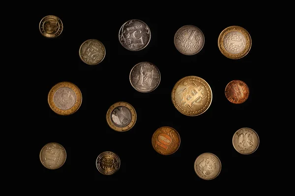 Set Different Coins Black Background Stock Photo Assortment Coins Different — Stock Photo, Image