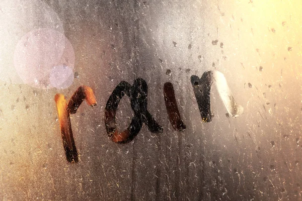 Window Raindrops Stock Photo Inscription Wet Glass — Stok fotoğraf