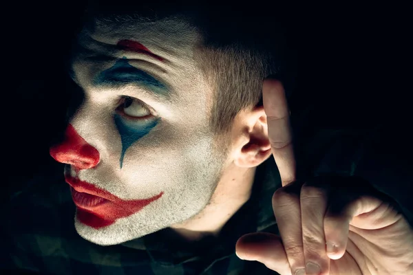 Portret Żartownisia Bliska Fotografia Makeup Joker Pokoju Horror — Zdjęcie stockowe