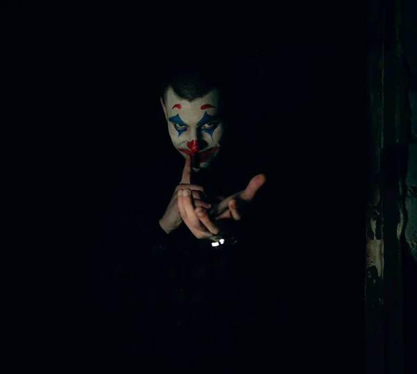 Close Portret Van Een Grappenmaker Stockfoto Make Joker Een Horror — Stockfoto