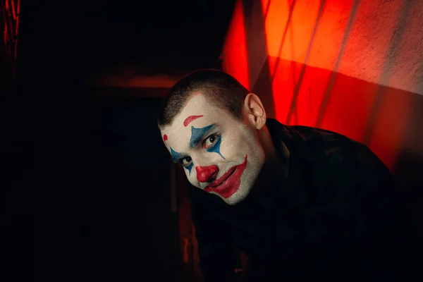 Zblízka Portrét Žoldáka Stock Fotografie Make Joker Hororové Místnosti — Stock fotografie