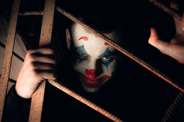 Portret Żartownisia Bliska Fotografia Makeup Joker Pokoju Horror — Zdjęcie stockowe