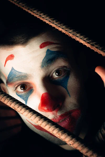 Portret Żartownisia Bliska Fotografia Makeup Joker Pokoju Horror — Zdjęcie stockowe