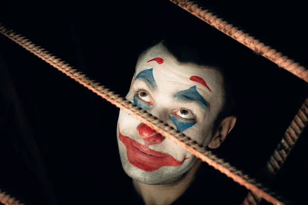 Zblízka Portrét Žoldáka Stock Fotografie Make Joker Hororové Místnosti — Stock fotografie