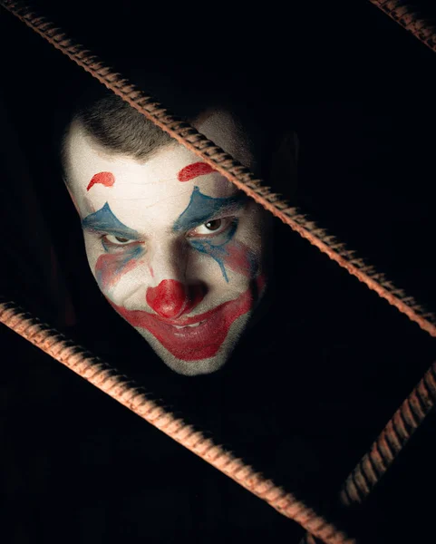 Close Portrait Joker Man Stock Photo Makeup Joker Horror Room — Stock Photo, Image