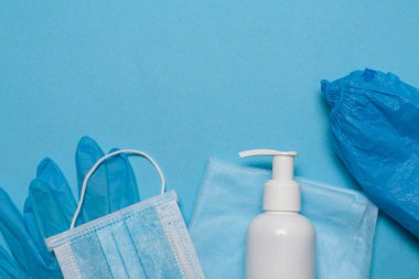 Tıbbi sağlık koruması. COVID-19 salgını. Koronavirüs salgınında hijyen kuralları geçerlidir. Konsept için arkaplan boş.