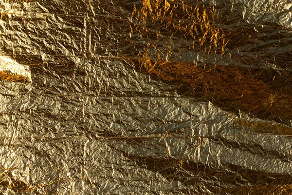 Textur Einer Dünnen Zerknüllten Folie Zerknüllte Folie Hintergrund Archivfotofolie Gold — Stockfoto