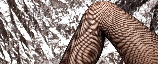 Piękne Kobiece Nogi Siatkowych Rajstopach Stock Fashionable Czarne Siateczki Rajstopy — Zdjęcie stockowe