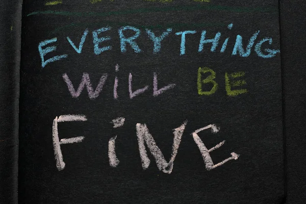 Everything Fine Inscription Chalk Black Paper Background — Stock Photo, Image