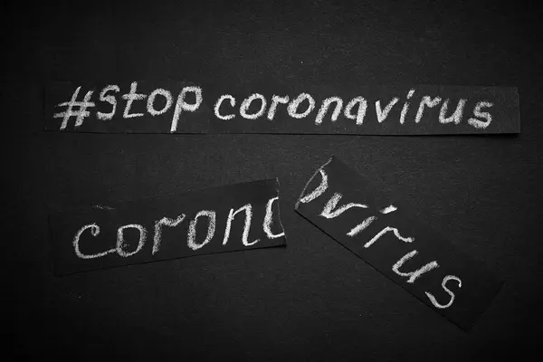 Arrêtez Coronavirus Inscription Sur Fond Noir — Photo