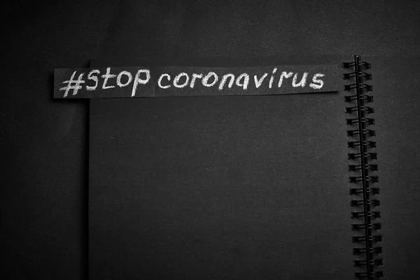 Arrêtez Coronavirus Inscription Sur Fond Noir — Photo