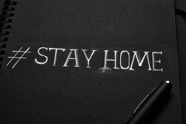 Stay Home Text Headline Inscription Black Paper Background — Stock Photo, Image