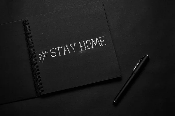 Stay Home Text Headline Inscription Black Paper Background — Stock Photo, Image