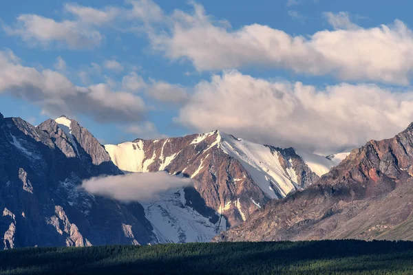 mountains clouds forest peak