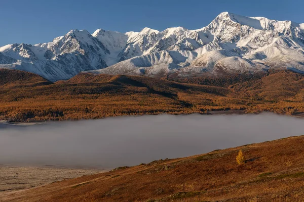 Туман на рассвете осенью — стоковое фото