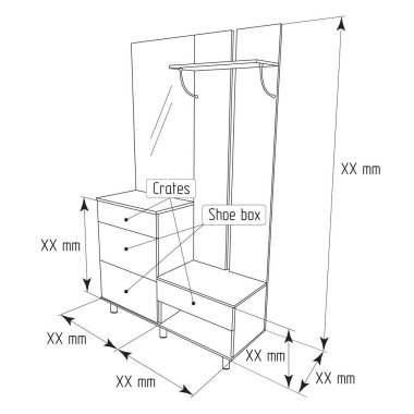  Koridor için dolabın 3 boyutlu düzeni. Çizgi vuruşu