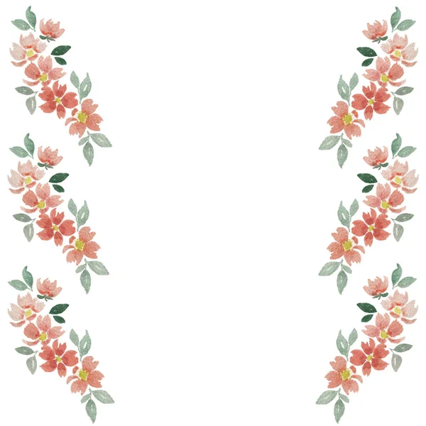 Moldura Com Flores Aquarela Decoração Floral Laranja Isolada Fundo Branco — Fotografia de Stock