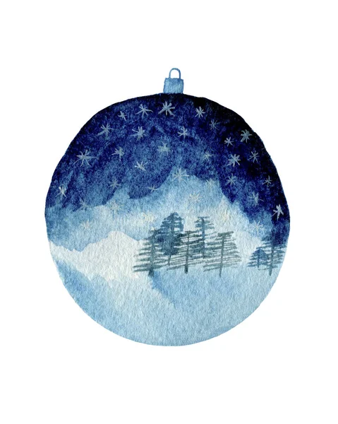 Decoração Bola Natal Azul Isolado Fundo Branco Aquarela Ornamento Natal — Fotografia de Stock