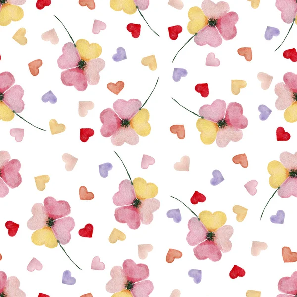 Seamless Background Hearts Valentine Day Watercolor Pattern Colorful Hearts Clover — Stock Photo, Image