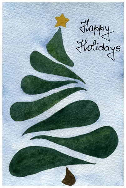 Aquarela Feliz Feriados Cartão Com Árvore Natal Fundo Natal Com — Fotografia de Stock