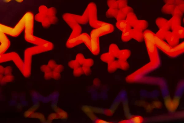 Abstrakter Hintergrund Mit Defokussierten Roten Sternformen Party Vorlage Mit Neonfarben — Stockfoto