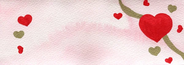 Valentijnsdag Achtergrond Met Rode Harten Aquarel Liefdeskaart Met Kopieerruimte Voor — Stockfoto