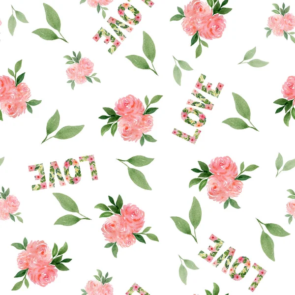 Seamless Floral Pattern Roses Flowers Love Word Floral Love Word — 스톡 사진