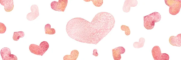 Valentijnsdag Banner Ontwerp Met Harten Aquarel Harten Collectie Ontwerp Liefde — Stockfoto
