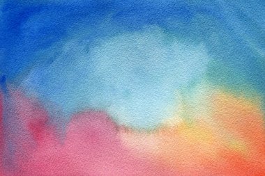 Mavi, pembe ve turuncu kenarlıklı suluboya arkaplan tasarımı, parlak merkezli renkli grunge desen şablonu