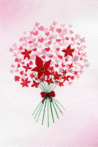 Festliche Muttertagsflorale Illustration Mit Herzstrauß Aquarellkartendesign Mit Roten Blumen Und — Stockfoto