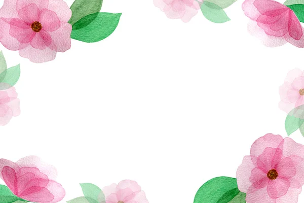 Mothers Day Background Pink Floral Border Spring Floral Design Watercolor — Stock Photo, Image