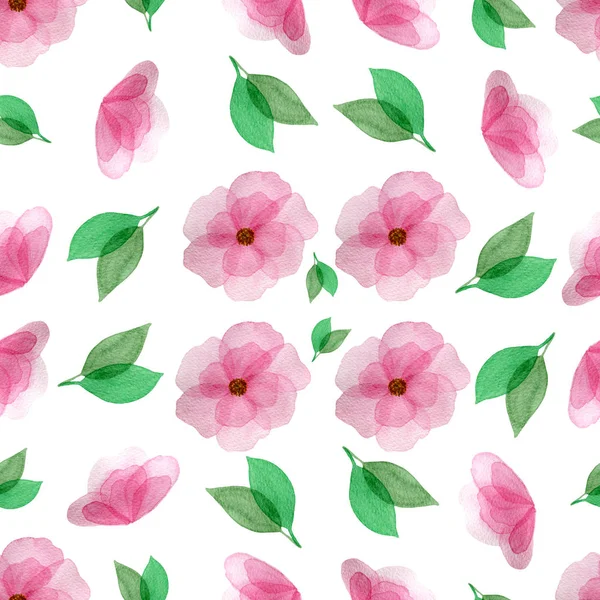 Seamless Pattern Pink Watercolor Flowers Botanical Decoration Delicate Flowers — 스톡 사진