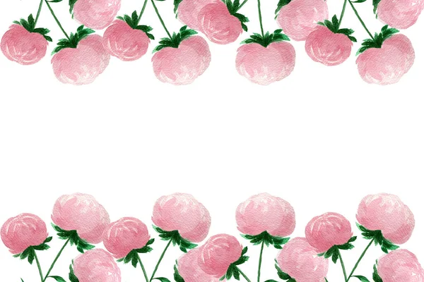 Bloemen Rand Met Roze Pioenroos Bloemen Moeders Dag Bloemen Decoratie — Stockfoto