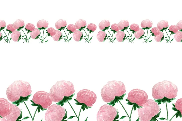 Seamless Border Pink Peony Flowers Watercolor Floral Frame Decoration Copy — 스톡 사진