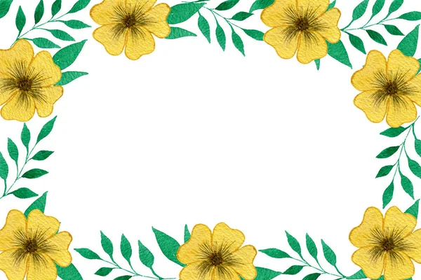 コピースペース 母の日や結婚式のお祝いの花のレイアウト 黄色の花と水彩境界線のデザインとお祝いの春の花の境界 — ストック写真
