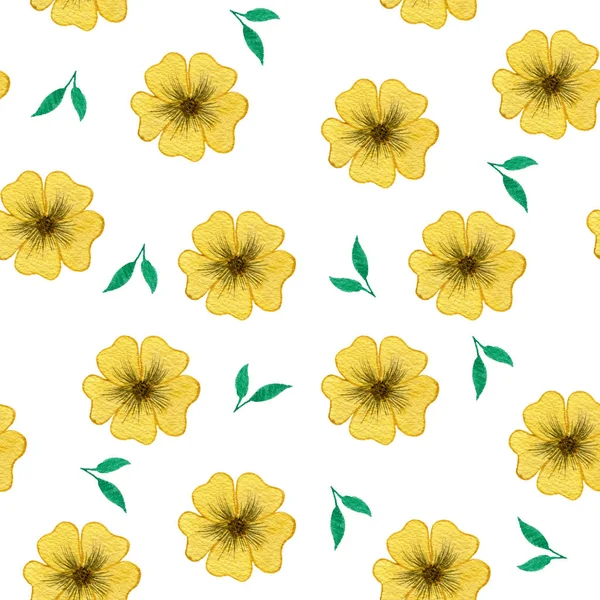 Wiosna Żółty Kwiatowy Bezszwowy Wzór Akwarela Cute Dekoracji Żółtymi Kwiatami — Zdjęcie stockowe