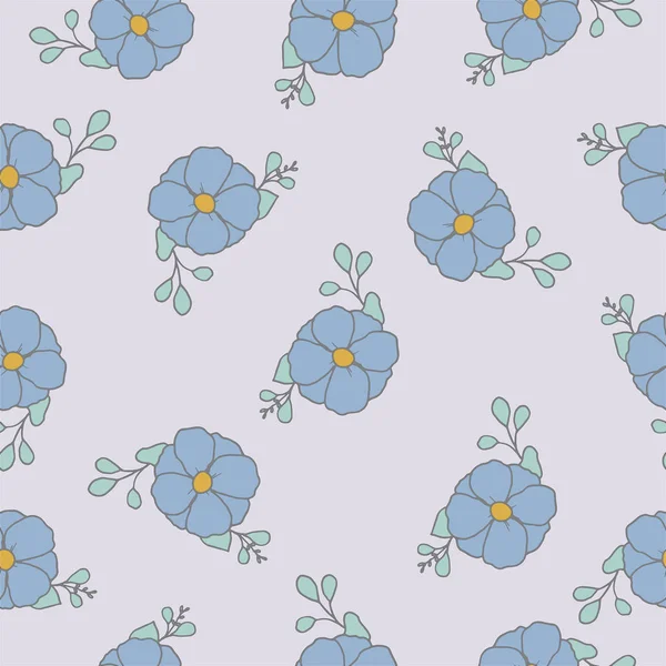 Hellblaue Blüten Wiederholen Das Muster Schöne Blaue Blumige Retro Hintergrund — Stockvektor