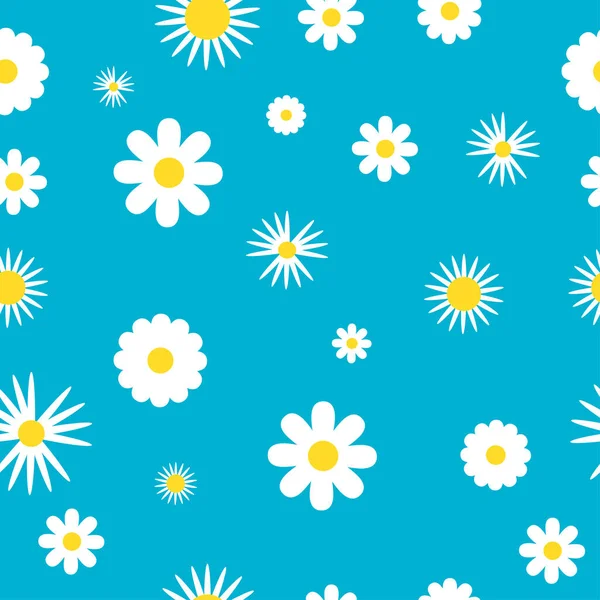 青い背景にベクトルフラワー 白い花のシームレスなパターンデザインのセット — ストックベクタ