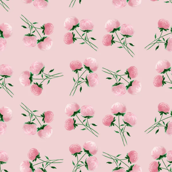Fondo Floral Sin Costuras Con Flores Peonía Rosa Diseño Acuarela — Foto de Stock