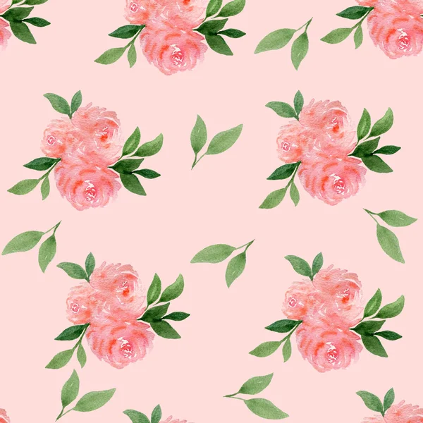 Seamless Floral Background Pink Roses Flower Watercolor Design Great Spring — Stockfoto