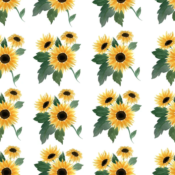 Watercolor Sunflower Seamless Pattern Design Great Retro Summer Fabric Scrapbook — Stock Photo, Image
