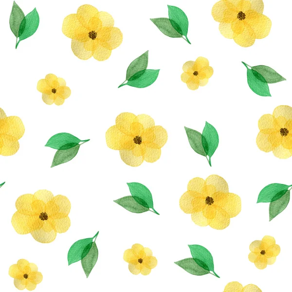 Jarní Pozadí Žlutými Květy Bezešvé Vzor Akvarel Dekorace Pro Jarní — Stock fotografie