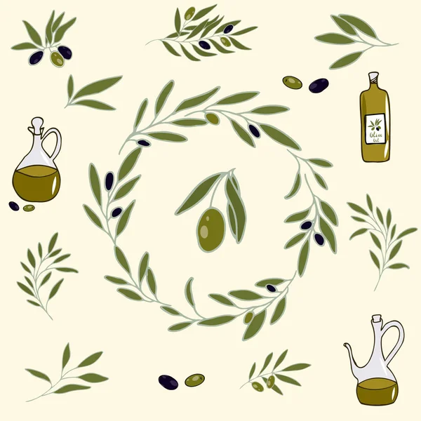 Set Olive Doodle Icons Hand Drawn Clipart Cute Olive Elements — Stockvector